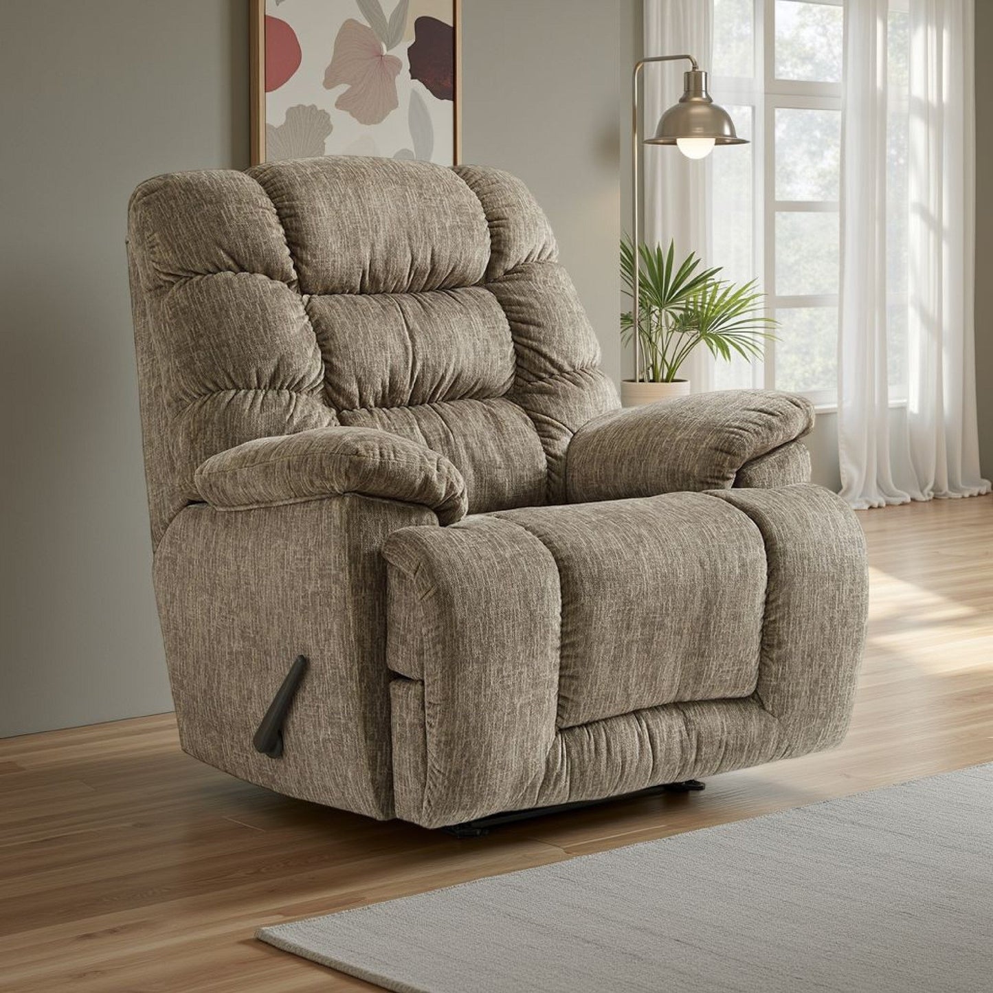 Poltrona reclinabile manuale Bril, 44 pollici, oversize, poliestere grigio talpa