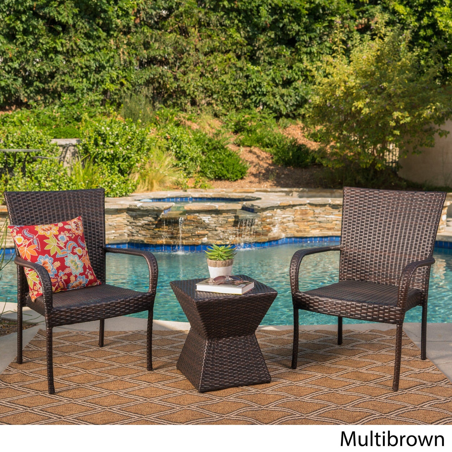 Set da salotto quadrato in vimini Bristol Outdoor da 3 pezzi di Christopher Knight Home