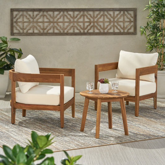 Set da esterno Brooklyn in legno di acacia a 2 posti con cuscini di Christopher Knight Home