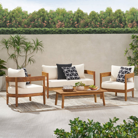 Set da esterno Brooklyn in legno di acacia con 4 posti e cuscini di Christopher Knight Home