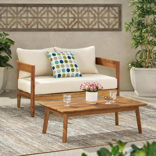 Set di divani a due posti in legno di acacia Brooklyn Outdoor con tavolino da caffè di Christopher Knight Home