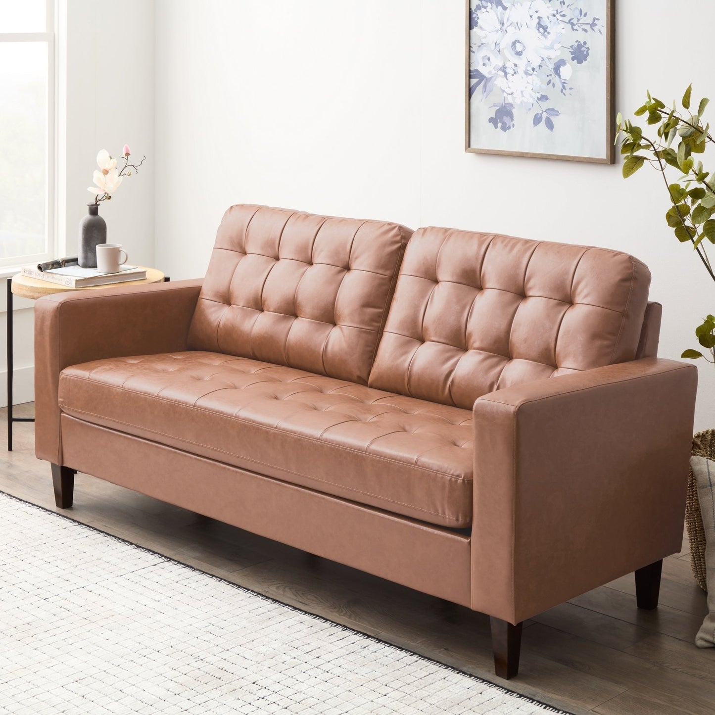 Divano Brookside Brynn da 76 pollici con braccioli quadrati in similpelle/velluto/tessuto