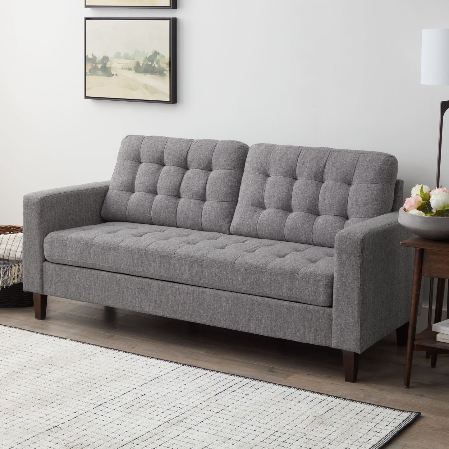 Divano Brookside Brynn da 76 pollici con braccioli quadrati in similpelle/velluto/tessuto