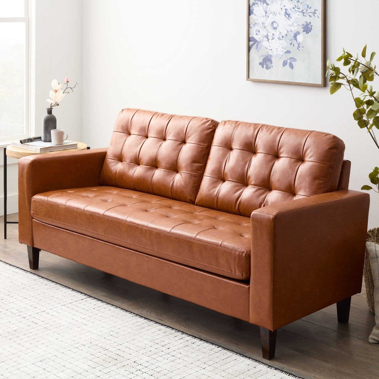 Divano Brookside Brynn da 76 pollici con braccioli quadrati in similpelle/velluto/tessuto