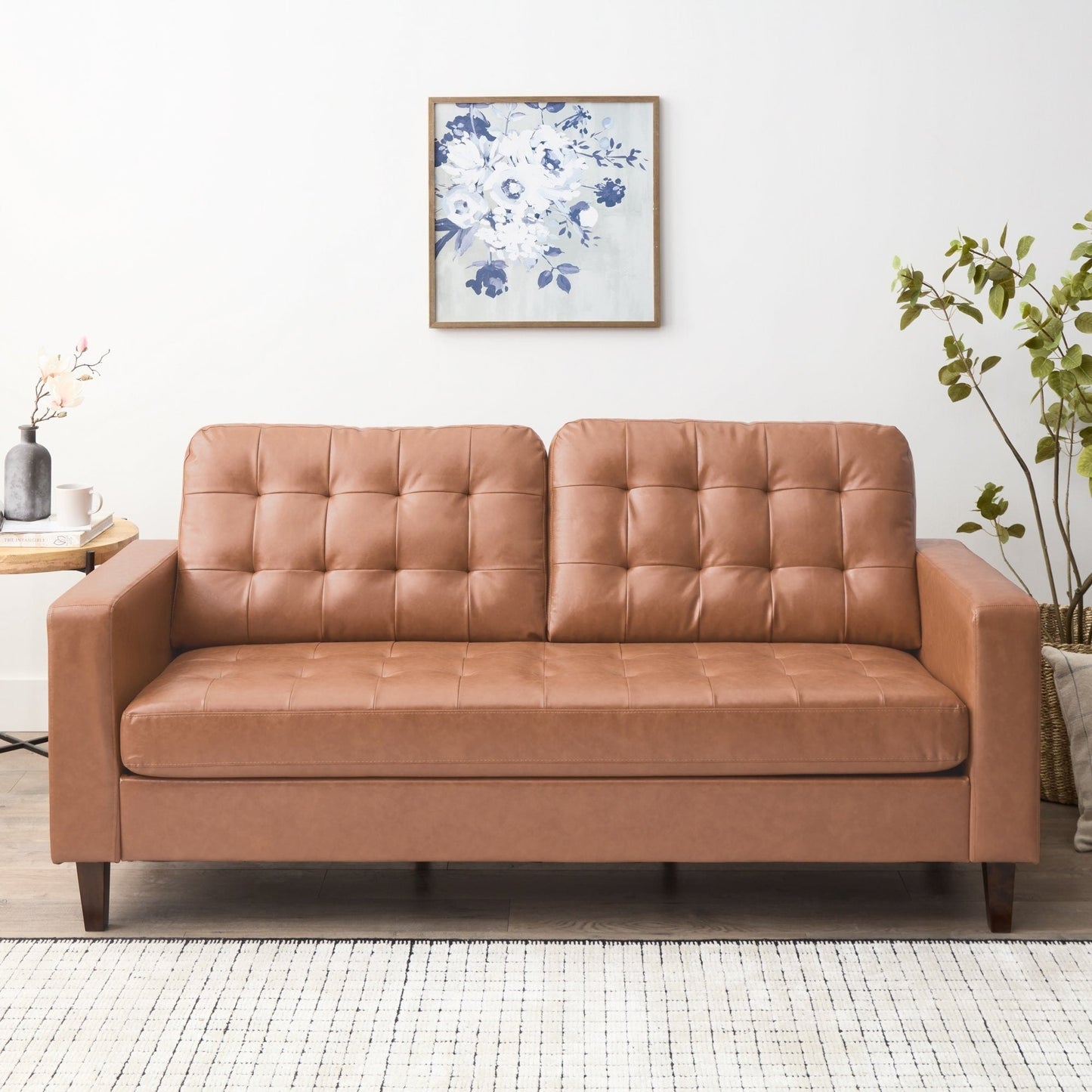 Divano Brookside Brynn da 76 pollici con braccioli quadrati in similpelle/velluto/tessuto