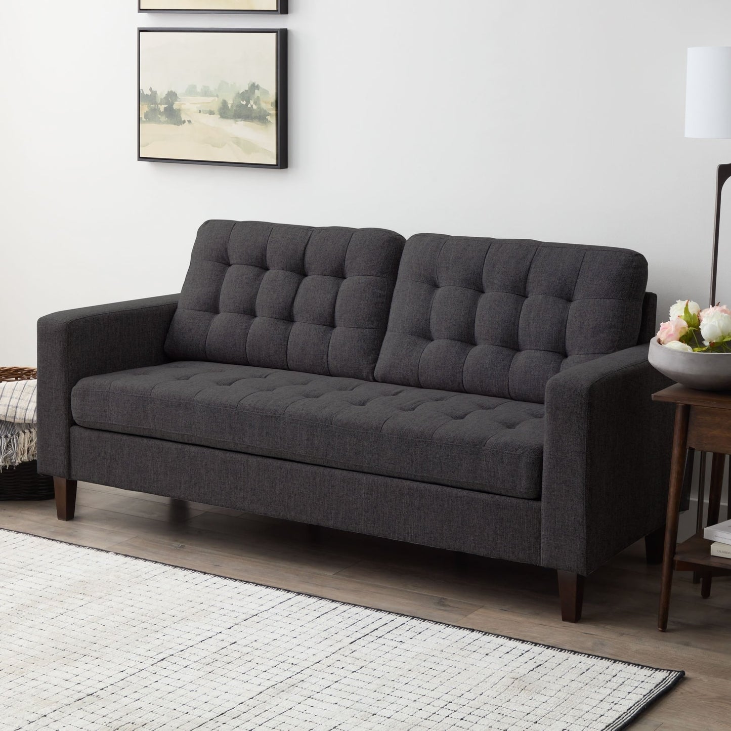 Divano Brookside Brynn da 76 pollici con braccioli quadrati in similpelle/velluto/tessuto