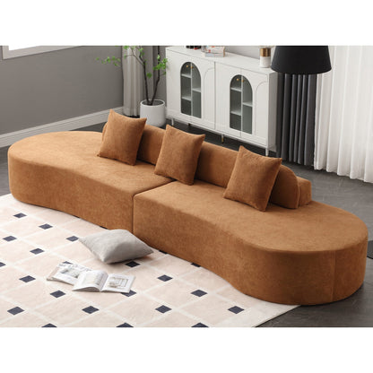 Divano modulare curvo marrone da 130,5'' con design ergonomico, tessuto ad alta resilienza e 3 cuscini, non necessita di montaggio