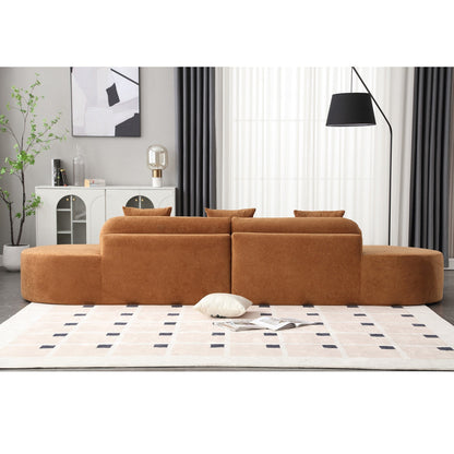 Divano modulare curvo marrone da 130,5'' con design ergonomico, tessuto ad alta resilienza e 3 cuscini, non necessita di montaggio