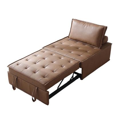 Divano letto singolo multiuso in similpelle marrone 39 con schienale regolabile e cuscino per soggiorno