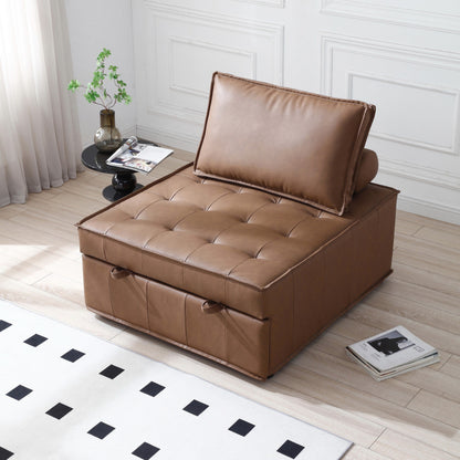 Divano letto singolo multiuso in similpelle marrone 39 con schienale regolabile e cuscino per soggiorno
