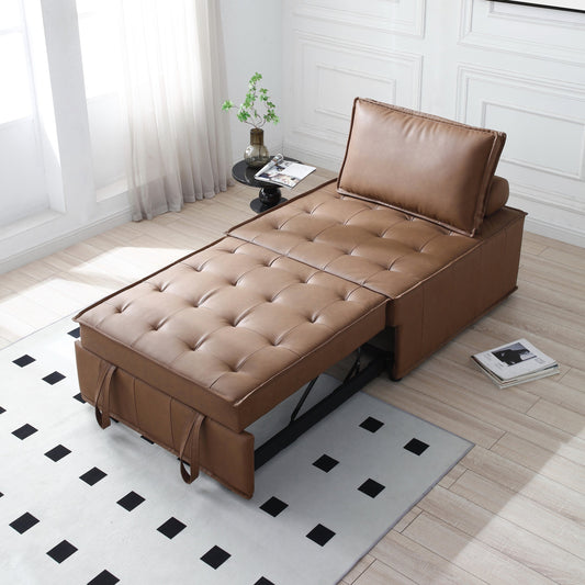Divano letto singolo multiuso in similpelle marrone 39 con schienale regolabile e cuscino per soggiorno