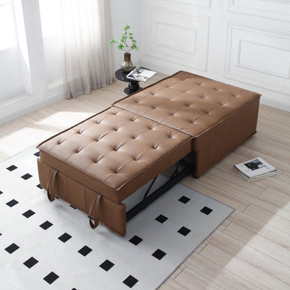 Divano letto singolo multiuso in similpelle marrone 39 con schienale regolabile e cuscino per soggiorno