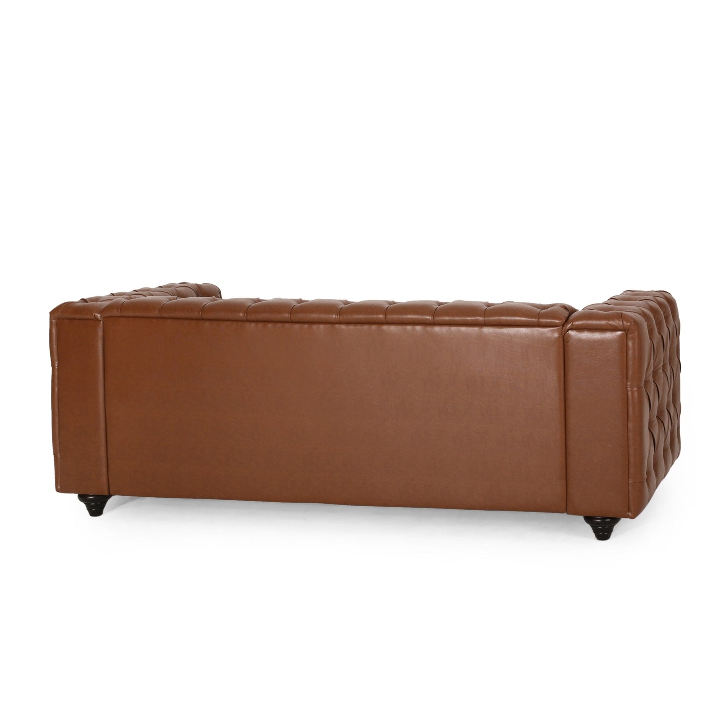 Divano in pelle PU marrone da 83,5'' con schienale trapuntato a bottoni, gambe in legno vintage e braccioli spaziosi