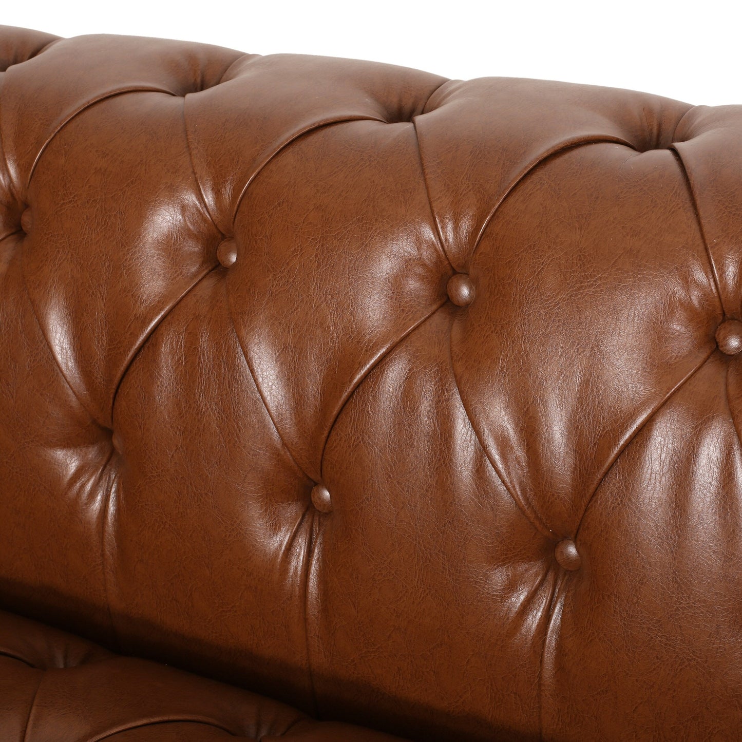 Divano in pelle PU marrone da 83,5'' con schienale trapuntato a bottoni, gambe in legno vintage e braccioli spaziosi