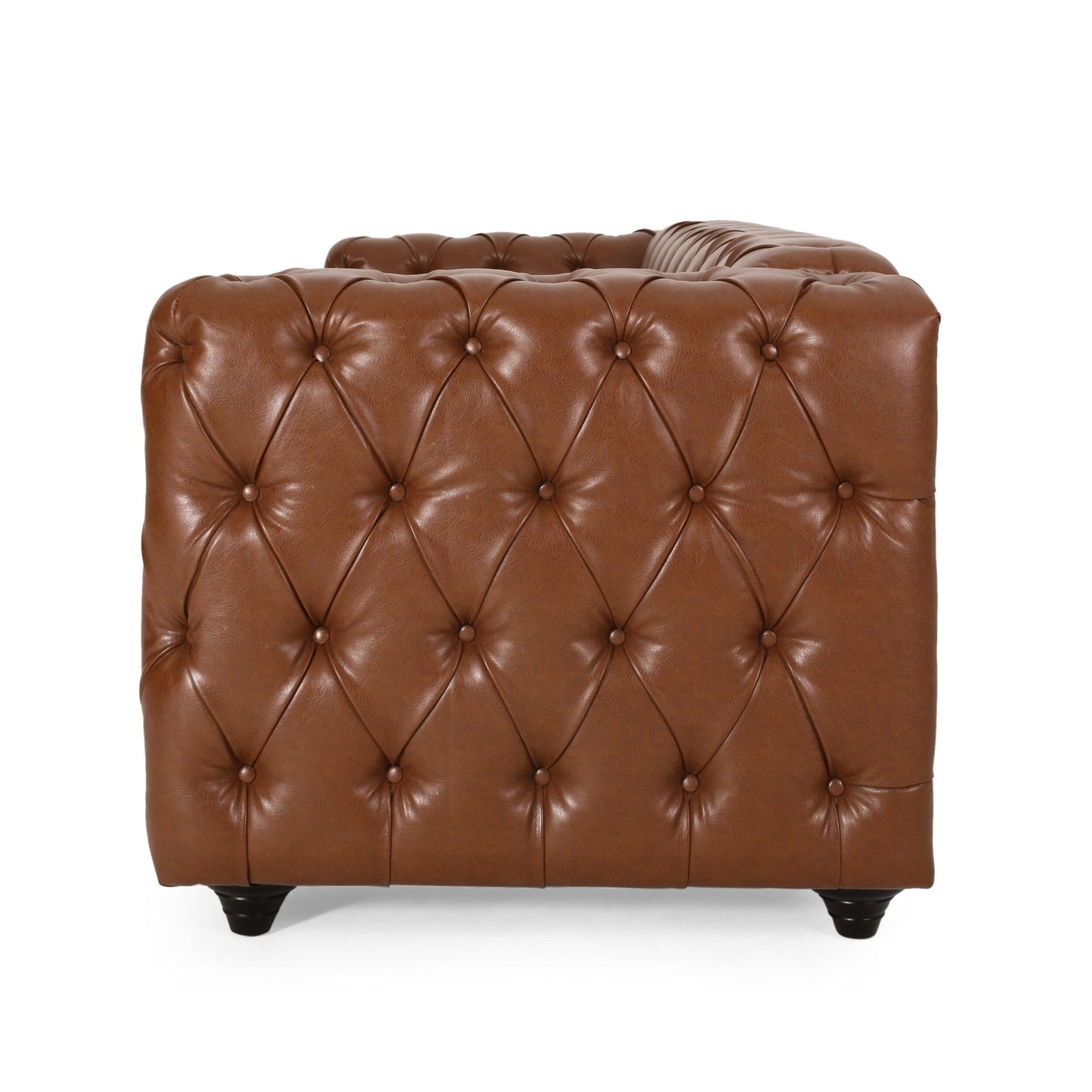 Divano in pelle PU marrone da 83,5'' con schienale trapuntato a bottoni, gambe in legno vintage e braccioli spaziosi