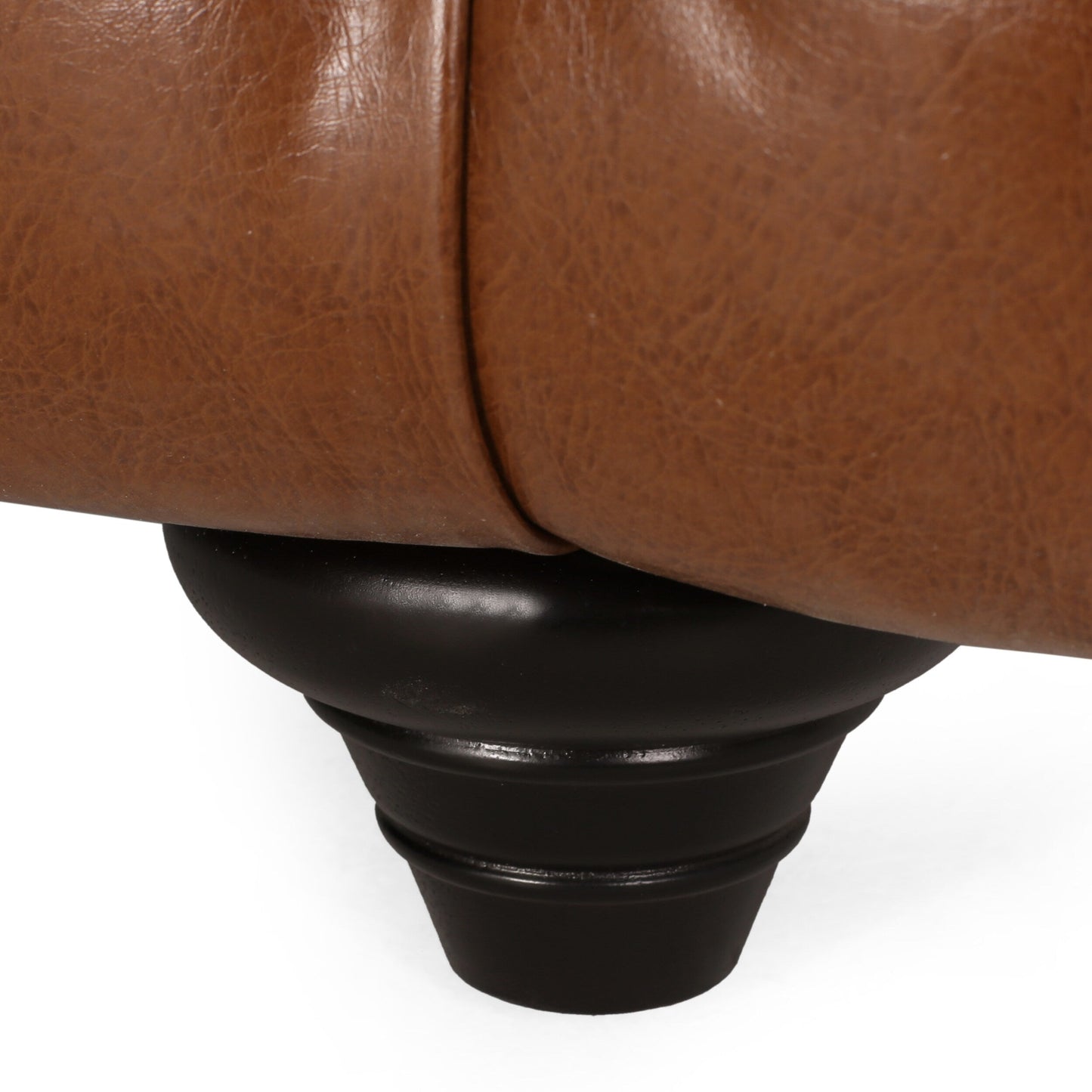 Divano in pelle PU marrone da 83,5'' con schienale trapuntato a bottoni, gambe in legno vintage e braccioli spaziosi