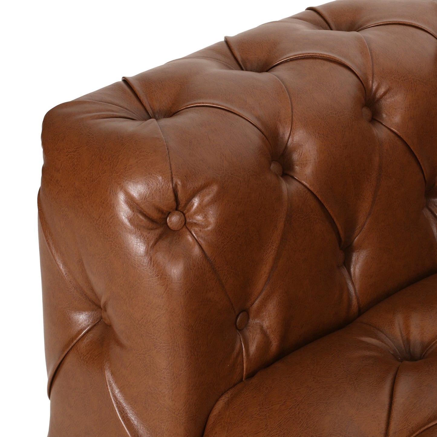 Divano in pelle PU marrone da 83,5'' con schienale trapuntato a bottoni, gambe in legno vintage e braccioli spaziosi