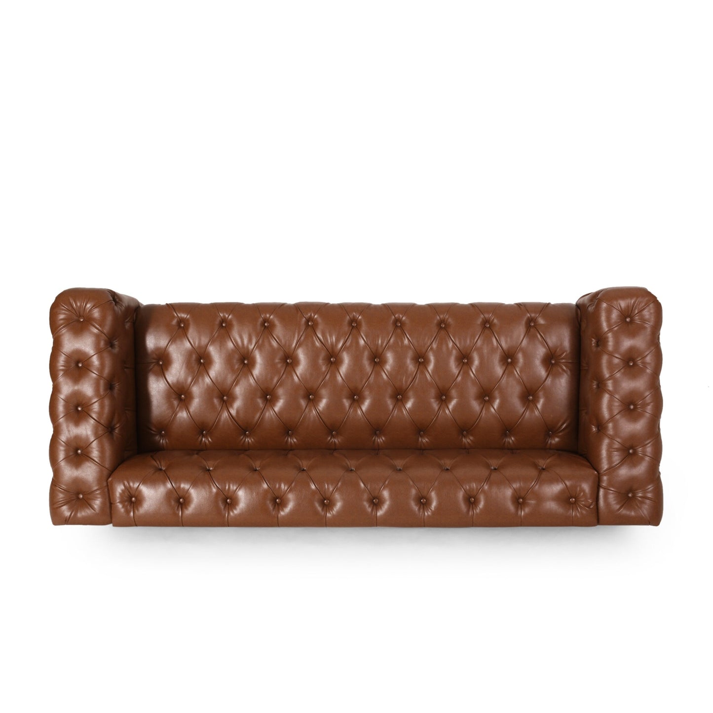 Divano in pelle PU marrone da 83,5'' con schienale trapuntato a bottoni, gambe in legno vintage e braccioli spaziosi