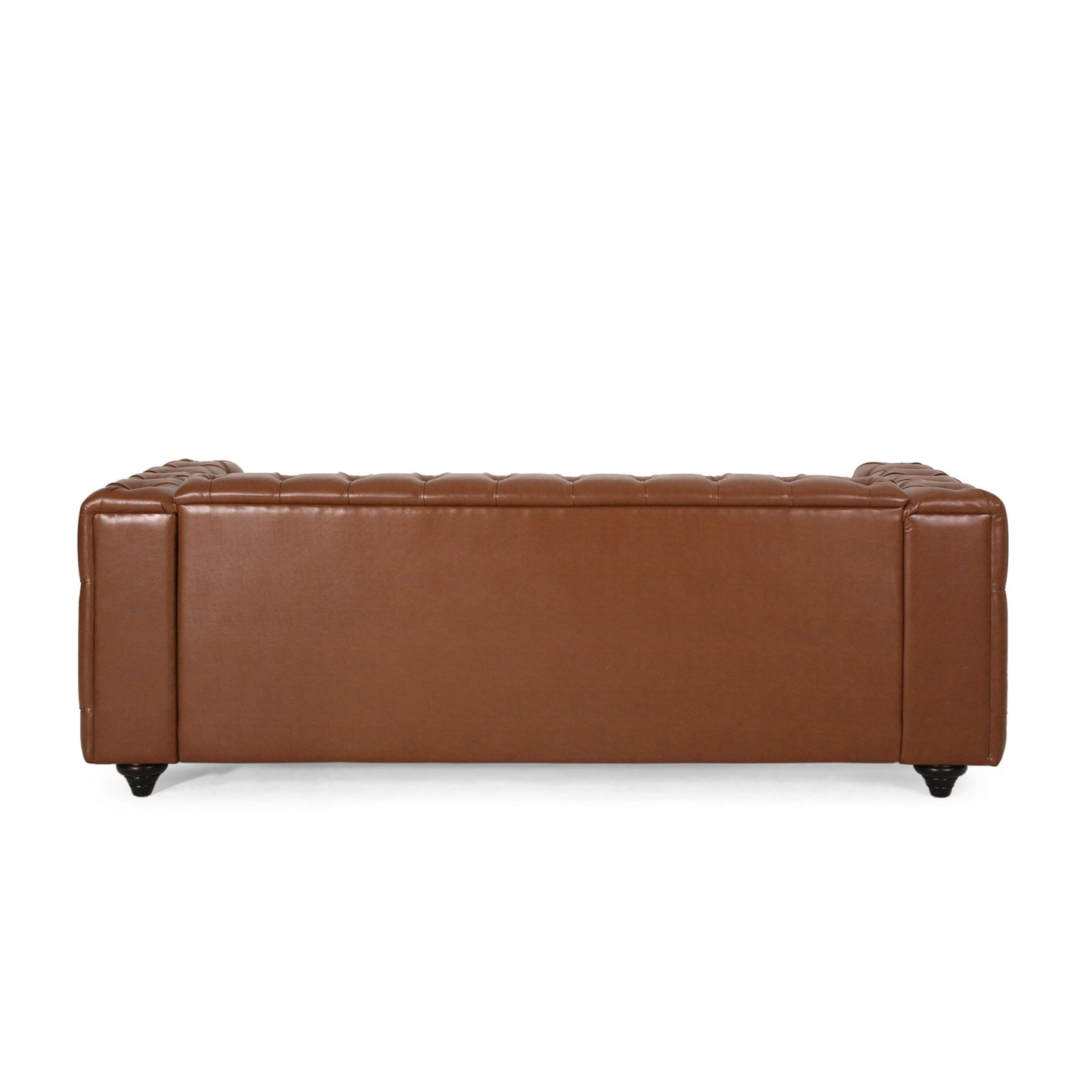 Divano in pelle PU marrone da 83,5'' con schienale trapuntato a bottoni, gambe in legno vintage e braccioli spaziosi
