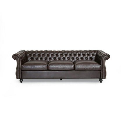 Divano a 3 posti in pelle PU marrone da 84,5'' con braccioli e comfort morbido