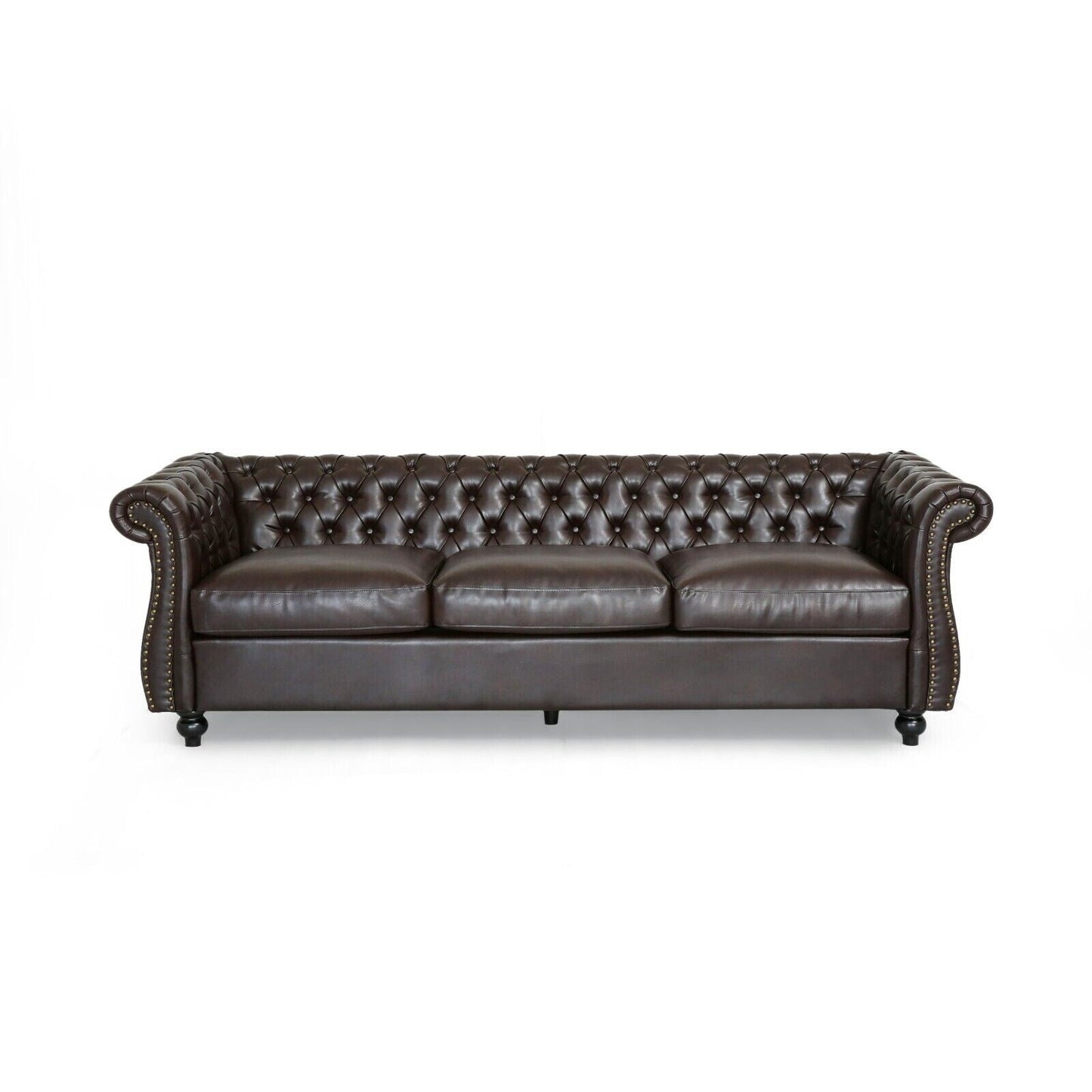 Divano in pelle PU marrone da 84,5'' con braccioli e cuscini rimovibili