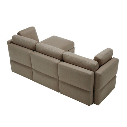 Divano componibile modulare marrone da 87,9'' a 3 posti con pouf, braccioli e schienali regolabili, sedili contenitore e cuscini spessi