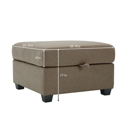 Divano componibile modulare marrone da 87,9'' a 3 posti con pouf, braccioli e schienali regolabili, sedili contenitore e cuscini spessi