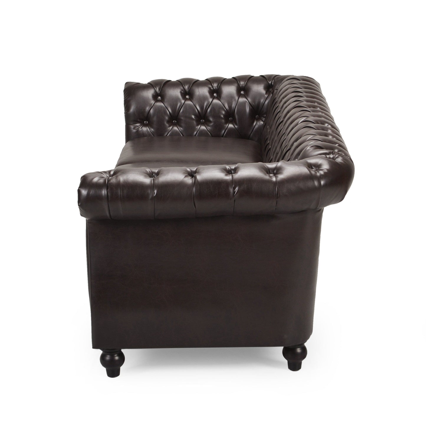 Divano Chesterfield marrone a 3 posti con bottoni e borchie