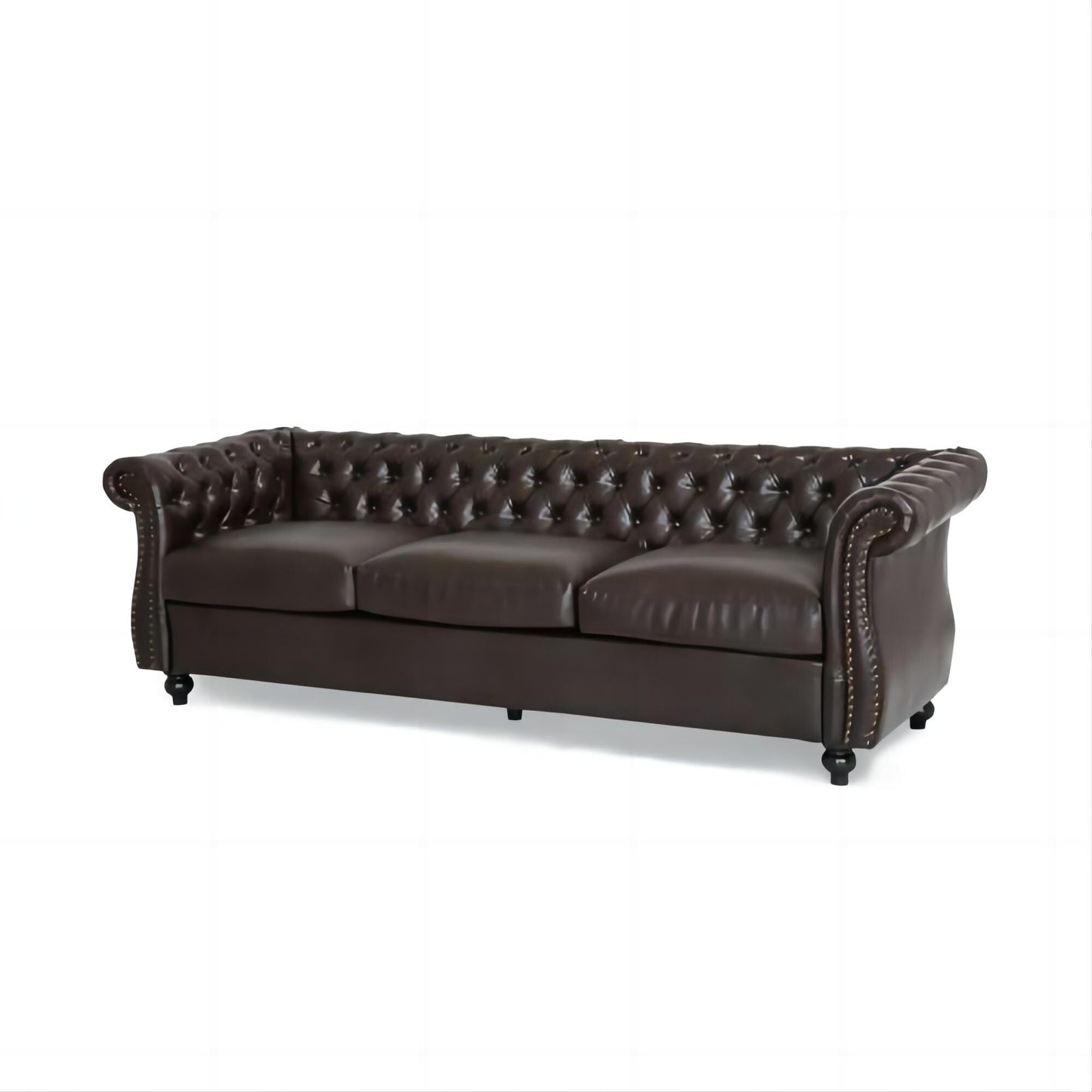 Divano Chesterfield marrone a 3 posti con bottoni e borchie