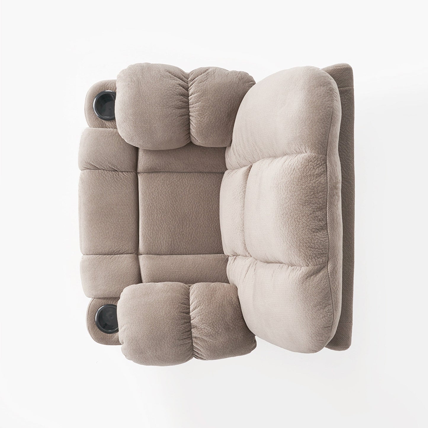 Poltrona reclinabile manuale in tessuto elegante marrone con doppio portabicchieri, dimensioni generose per il massimo comfort