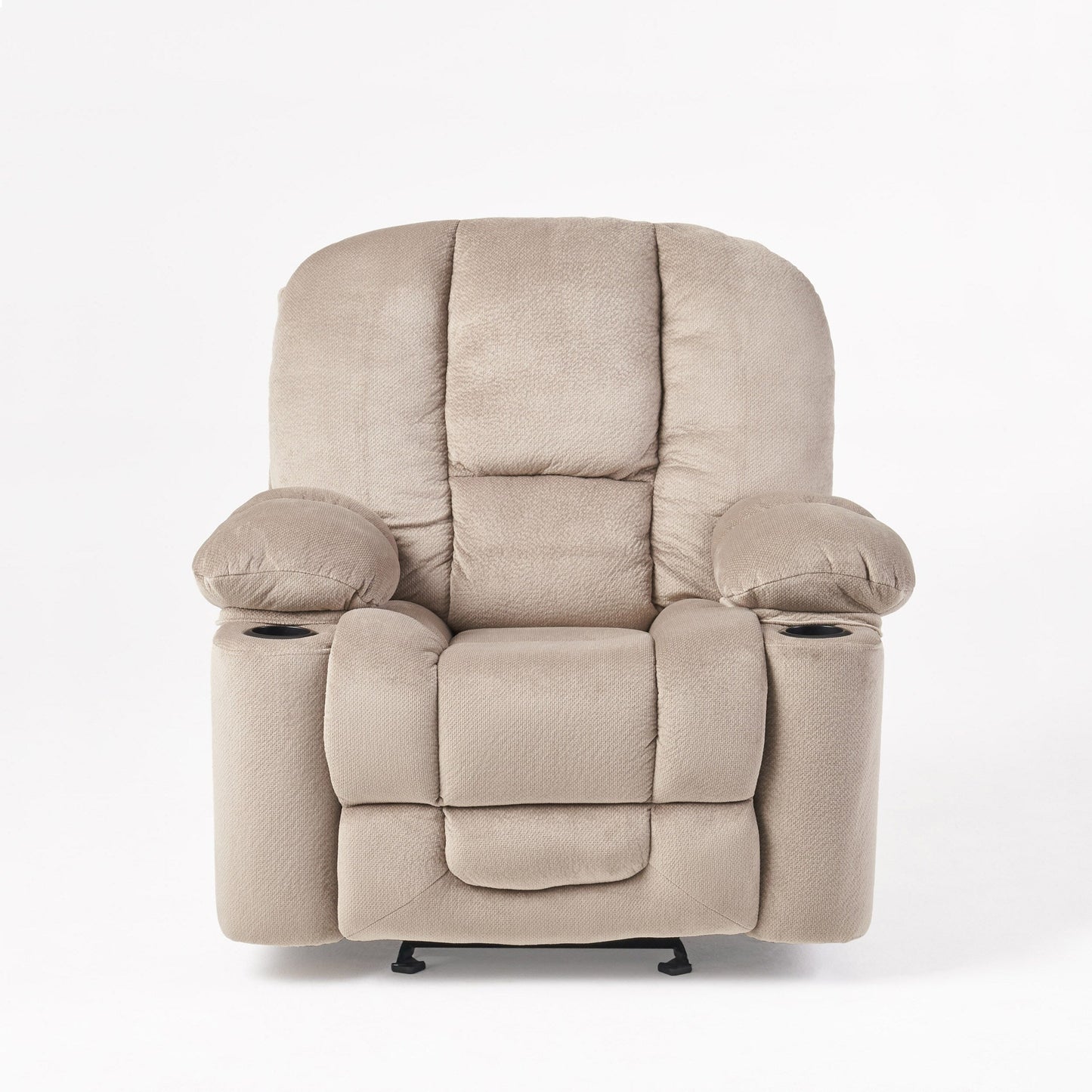 Poltrona reclinabile manuale in tessuto elegante marrone con doppio portabicchieri, dimensioni generose per il massimo comfort