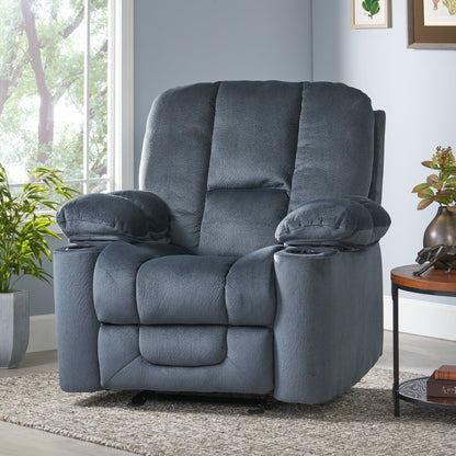 Poltrona reclinabile manuale in tessuto elegante marrone con doppio portabicchieri, dimensioni generose per il massimo comfort