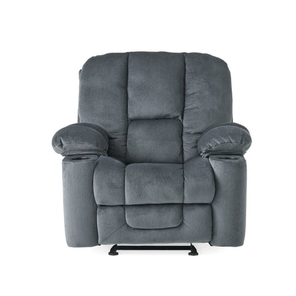 Poltrona reclinabile manuale in tessuto elegante marrone con doppio portabicchieri, dimensioni generose per il massimo comfort