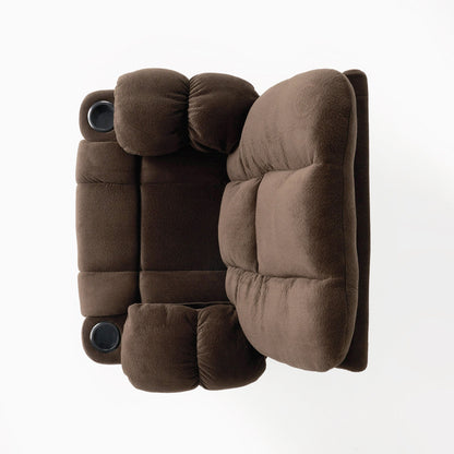 Poltrona reclinabile manuale in tessuto elegante marrone con doppio portabicchieri, dimensioni generose per il massimo comfort