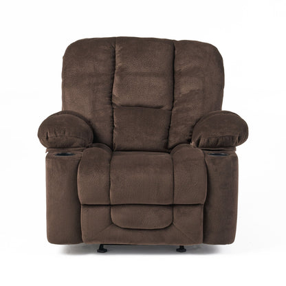 Poltrona reclinabile manuale in tessuto elegante marrone con doppio portabicchieri, dimensioni spaziose per il massimo comfort