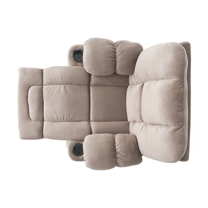 Poltrona reclinabile manuale in tessuto elegante marrone con doppio portabicchieri, dimensioni spaziose per il massimo comfort