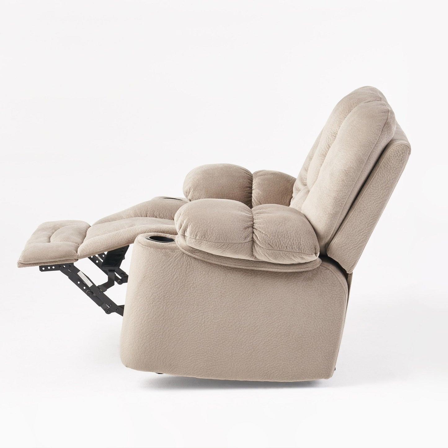 Poltrona reclinabile manuale in tessuto elegante marrone con doppio portabicchieri, dimensioni spaziose per il massimo comfort