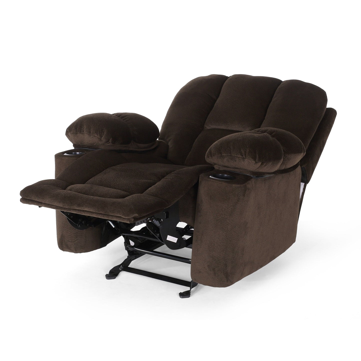 Poltrona reclinabile manuale in tessuto elegante marrone con doppio portabicchieri, dimensioni spaziose per il massimo comfort