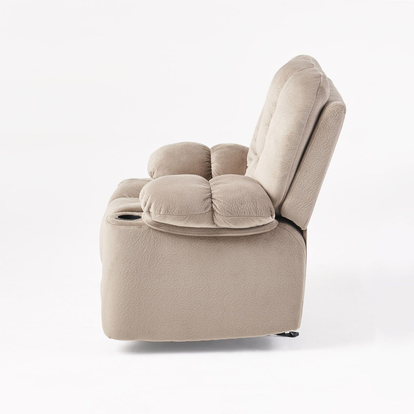 Poltrona reclinabile manuale in tessuto elegante marrone con doppio portabicchieri, dimensioni spaziose per il massimo comfort