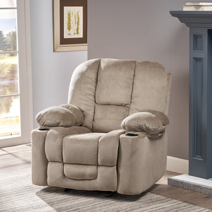 Poltrona reclinabile manuale in tessuto elegante marrone con doppio portabicchieri, dimensioni spaziose per il massimo comfort