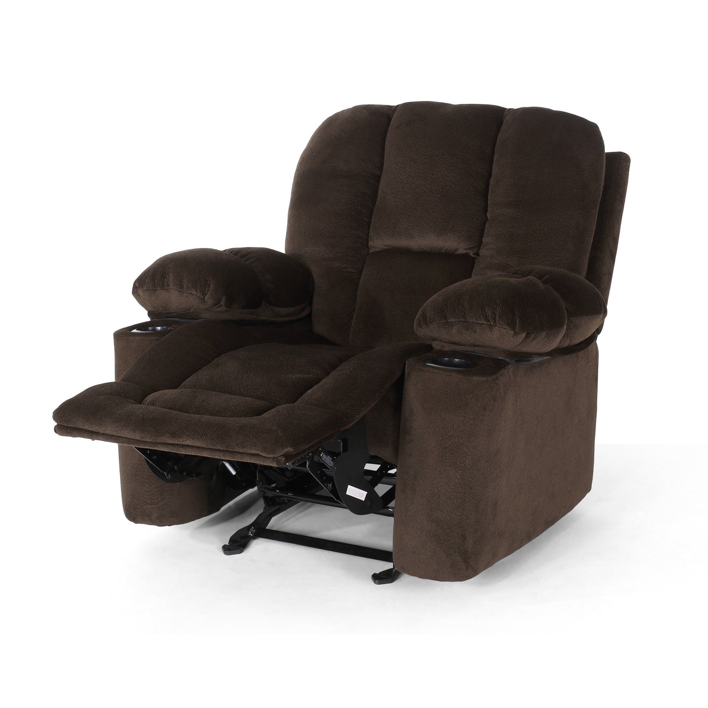 Poltrona reclinabile manuale in tessuto elegante marrone con doppio portabicchieri, dimensioni spaziose per il massimo comfort