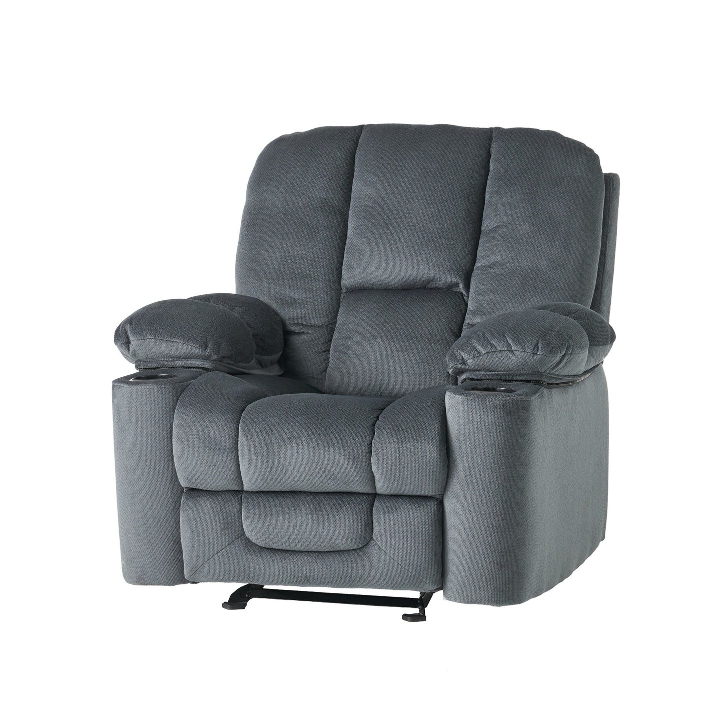 Poltrona reclinabile manuale in tessuto elegante marrone con doppio portabicchieri, dimensioni spaziose per il massimo comfort