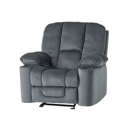 Poltrona reclinabile manuale in tessuto elegante marrone con doppio portabicchieri, dimensioni spaziose per il massimo comfort