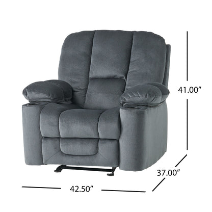 Poltrona reclinabile manuale in tessuto elegante marrone con doppio portabicchieri e dimensioni generose per il massimo comfort