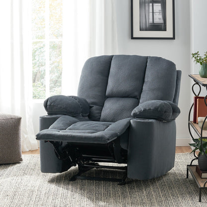 Poltrona reclinabile manuale in tessuto elegante marrone con doppio portabicchieri e dimensioni generose per il massimo comfort