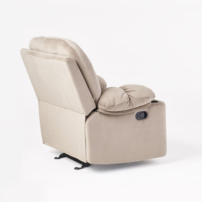 Poltrona reclinabile manuale in tessuto elegante marrone con doppio portabicchieri e dimensioni generose per il massimo comfort