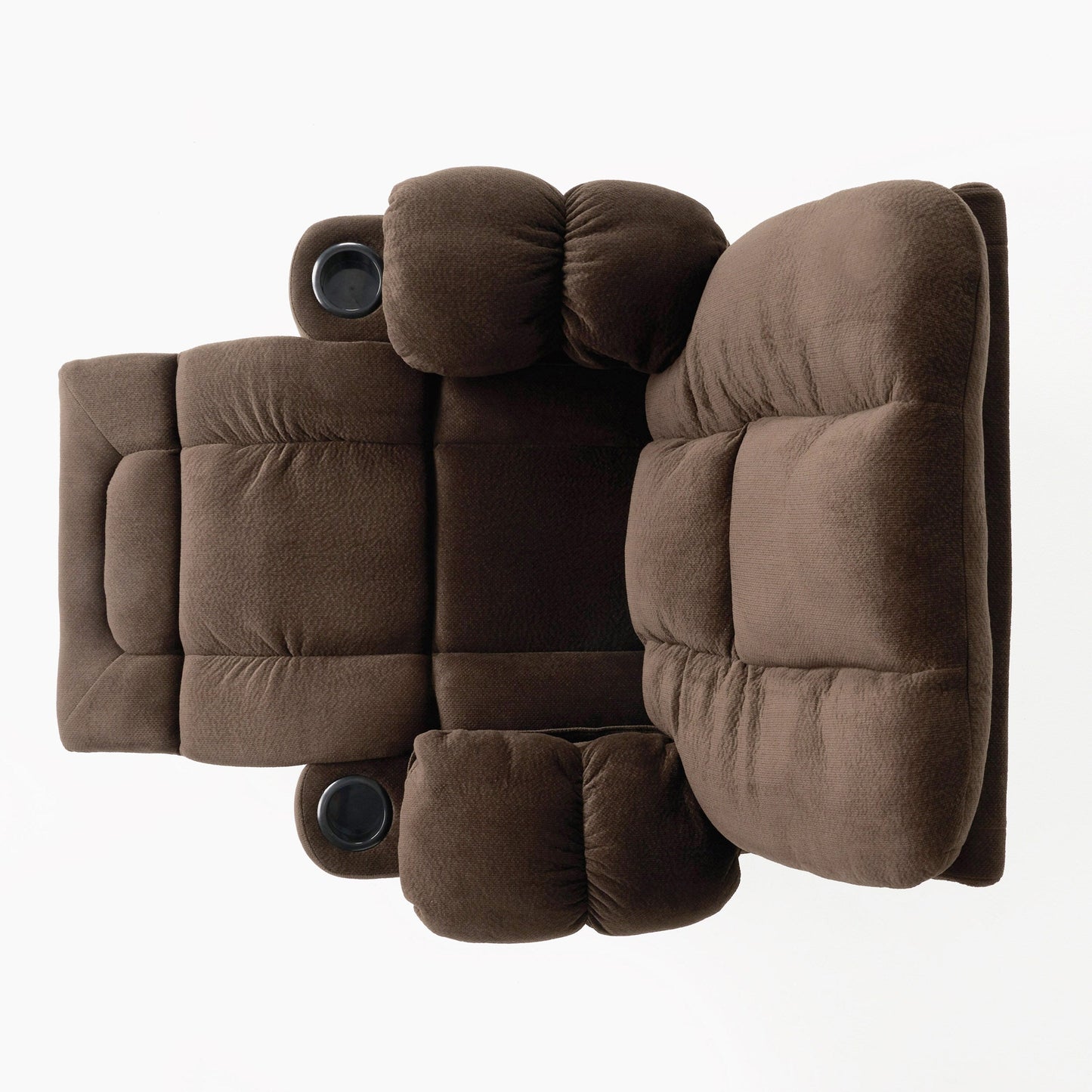 Poltrona reclinabile manuale in tessuto elegante marrone con doppio portabicchieri e dimensioni generose per il massimo comfort