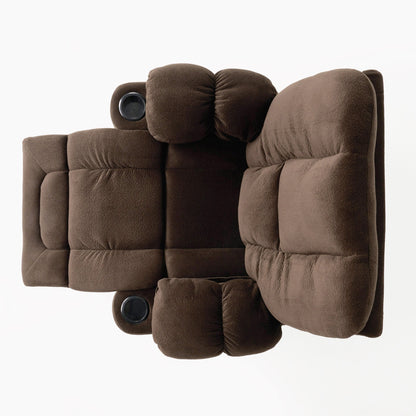 Poltrona reclinabile manuale in tessuto elegante marrone con doppio portabicchieri e dimensioni generose per il massimo comfort