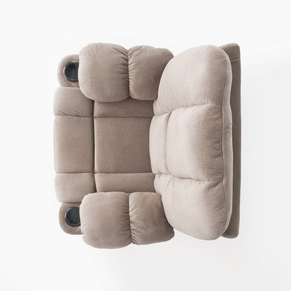 Poltrona reclinabile manuale in tessuto elegante marrone con doppio portabicchieri e dimensioni generose per il massimo comfort