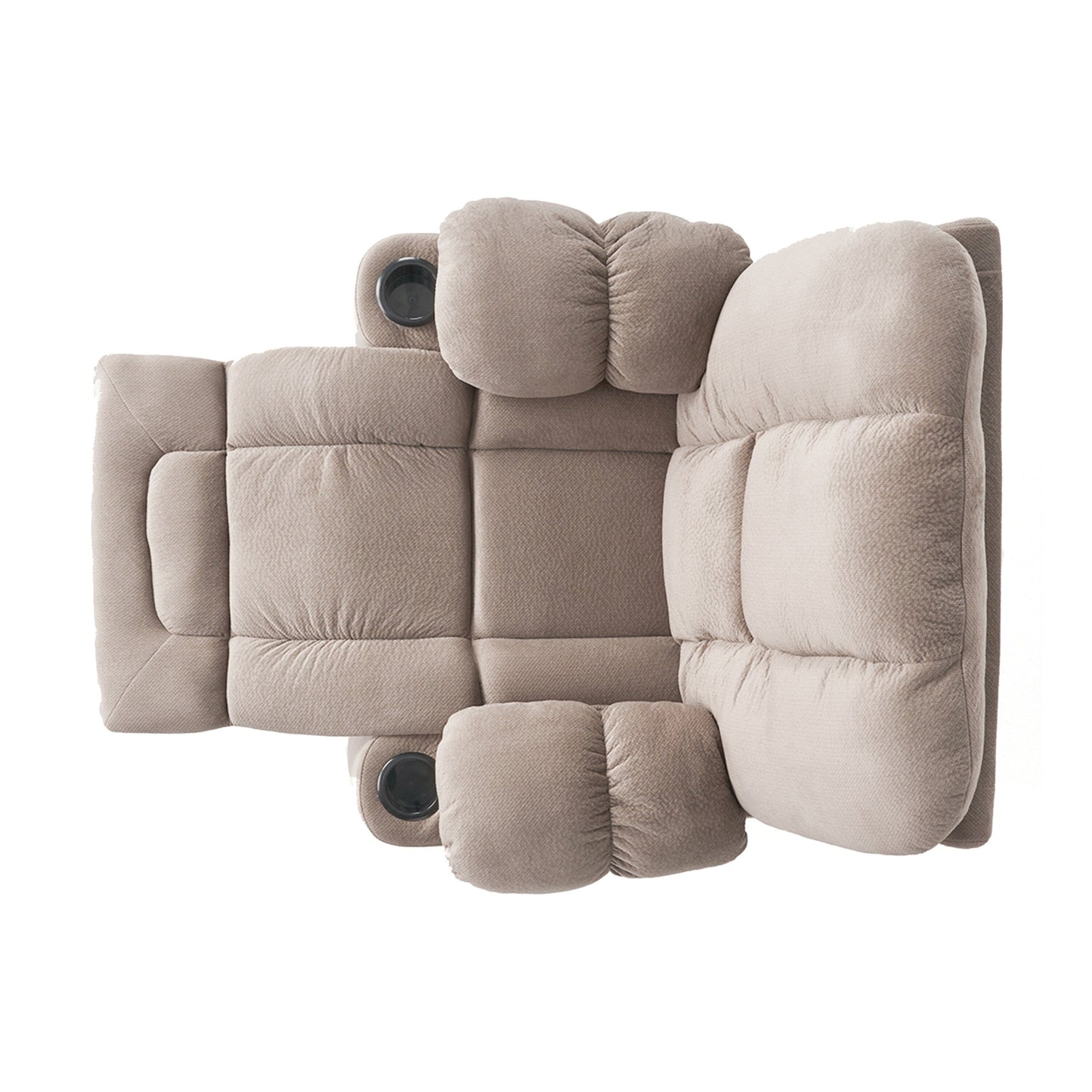 Poltrona reclinabile manuale in tessuto elegante marrone con doppio portabicchieri e dimensioni generose per il massimo comfort